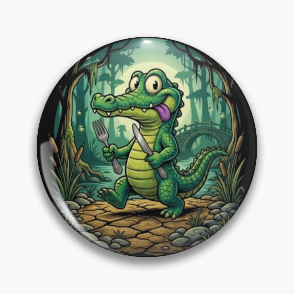 Item preview, Funny Alligator Holding Fork and Knife Cute Crocodile Swamp Art designed and sold by ArtivaaStudio.