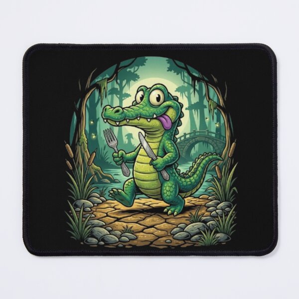 Item preview, Funny Alligator Holding Fork and Knife Cute Crocodile Swamp Art designed and sold by ArtivaaStudio.