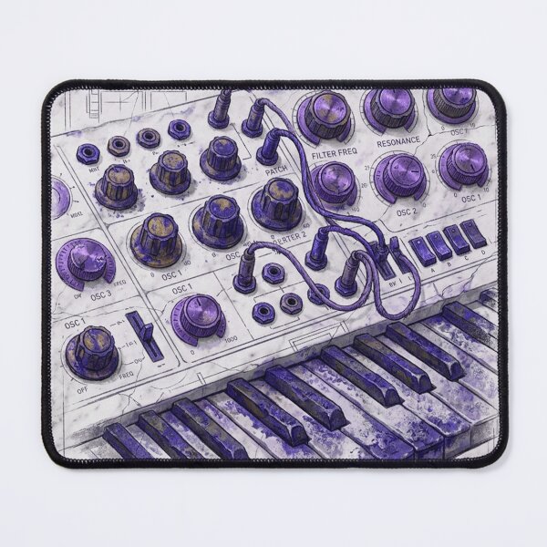 Item preview, Analog Synthesizer: Amethyst Frequencies - Synthwave Blueprint Art designed and sold by codex antique.