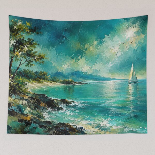 Item preview, Serenade of the Solitary Sail Seascape Digital Art Print by Joey Santiago designed and sold by Joey Santiago.