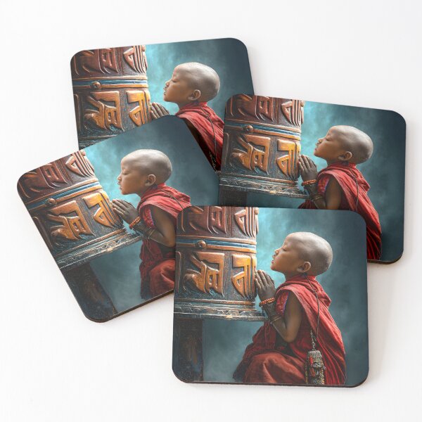 Item preview, Serene Monk Meditating Beside Prayer Wheel designed and sold by Artessie.