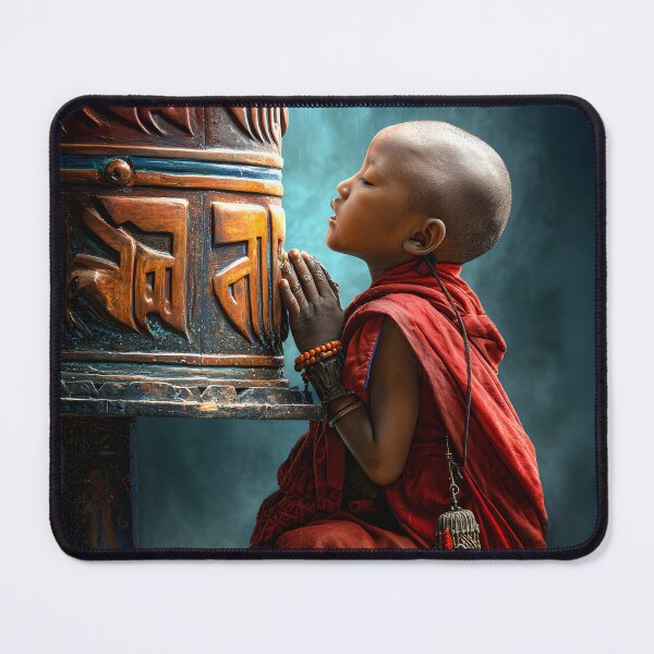 Item preview, Serene Monk Meditating Beside Prayer Wheel designed and sold by Artessie.