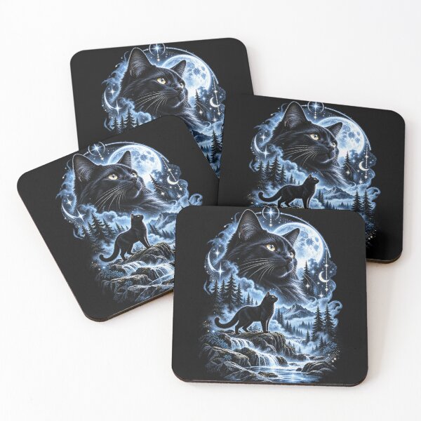 Item preview, Black Cat Mountain Waterfall Celestial Moon Stars designed and sold by bootycatclube.