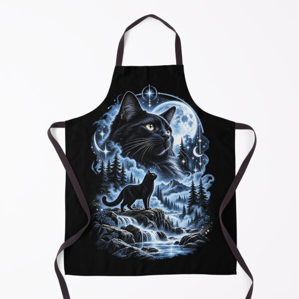 Item preview, Black Cat Mountain Waterfall Celestial Moon Stars designed and sold by bootycatclube.