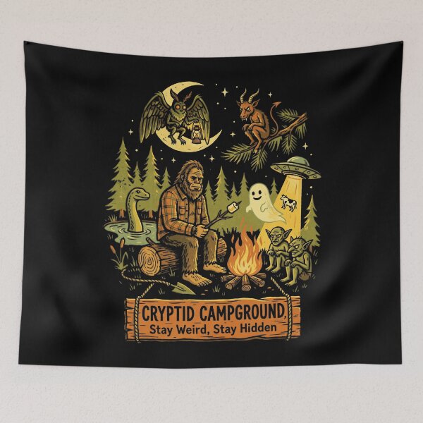 Item preview, Cryptid Campground Stay Weird Stay Hidden Cryptozoology Enthusiast Paranormal Mystery Seeker designed and sold by FolkGraphics.