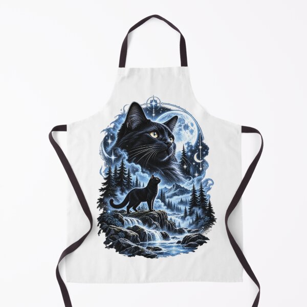 Item preview, Black Cat Mountain Waterfall Celestial Moon Stars designed and sold by bootycatclube.