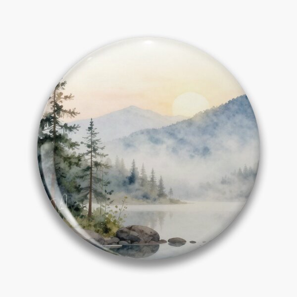 Item preview, Misty Mountain Lake at Sunrise – Serene Forest Landscape designed and sold by ZYVARENNE.