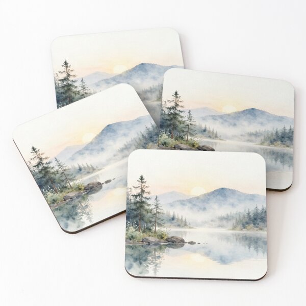 Item preview, Misty Mountain Lake at Sunrise – Serene Forest Landscape designed and sold by ZYVARENNE.