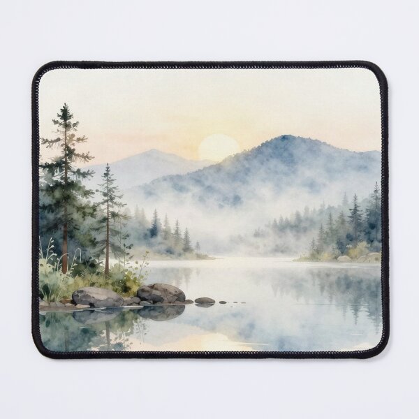 Item preview, Misty Mountain Lake at Sunrise – Serene Forest Landscape designed and sold by ZYVARENNE.