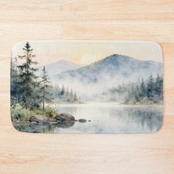 Item preview, Misty Mountain Lake at Sunrise – Serene Forest Landscape designed and sold by ZYVARENNE.