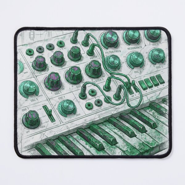 Item preview, Analog Synthesizer: Emerald Frequencies - Synthwave Blueprint Art designed and sold by codex antique.