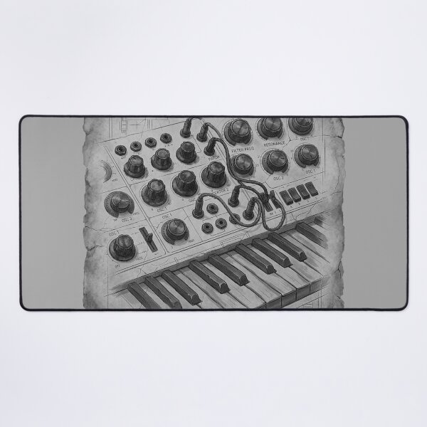 Item preview, Analog Synthesizer: Monochrome Echoes - Charcoal Blueprint Art designed and sold by codex antique.