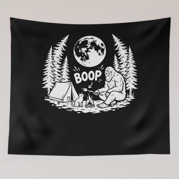 Item preview, Boop Bigfoot Sasquatch Cat Camping designed and sold by FolkGraphics.