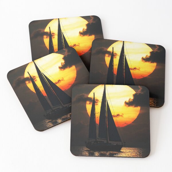 Item preview, Moonlit Sailing – Sailboat Silhouette on a Golden Sea designed and sold by Exodoi.