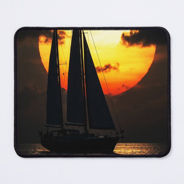 Item preview, Moonlit Sailing – Sailboat Silhouette on a Golden Sea designed and sold by Exodoi.
