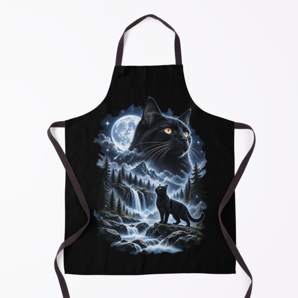 Item preview, Black Cat Mountain Waterfall Full Moon Night designed and sold by bootycatclube.