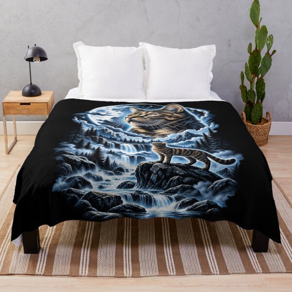 Item preview, Tabby Cat Mountain Waterfall Moonlit Night Scene designed and sold by bootycatclube.