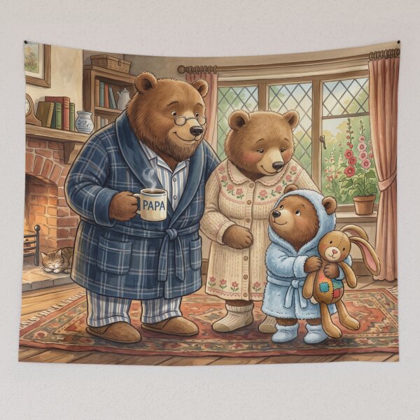 Item preview, Cosy Bear Family Morning Kitchen Hearth Illustration designed and sold by Englandbear.