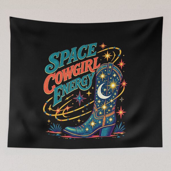 Item preview, Funny Cowgirl Space Energy Cosmic Western Boot Art designed and sold by elderberry.
