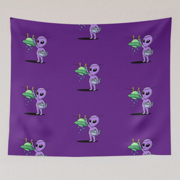 Item preview, Cute Purple Alien Hanging UFO On Clothesline designed and sold by Rare By Hero.