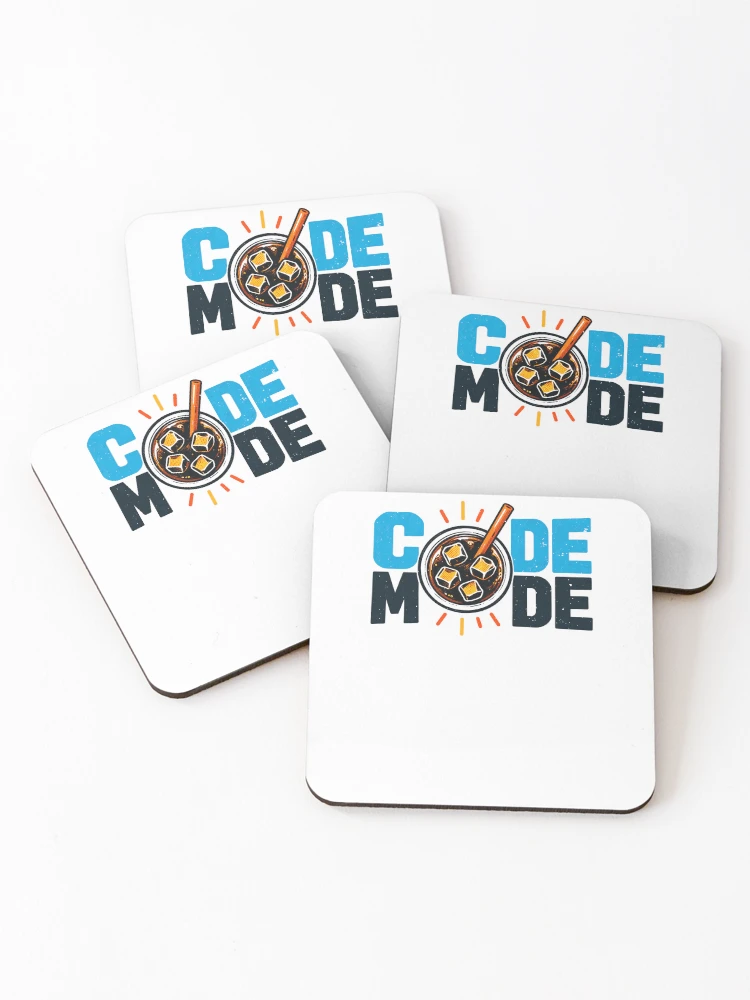 Thumbnail 1 of 5, Coasters (Set of 4), Computer Programming CODE MODE Joke designed and sold by elderberry.