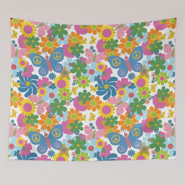 Item preview, Groovy 60s Hippie Floral and Butterfly Retro Pattern designed and sold by ByKaleido.
