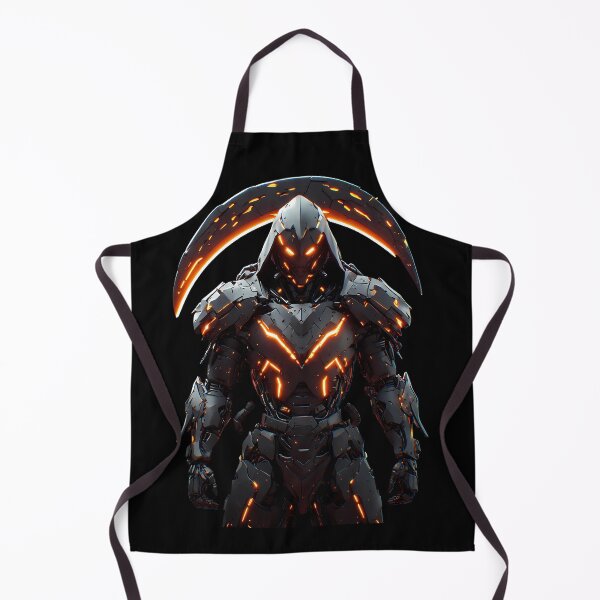 Item preview, Cyberpunk Mecha Grim Reaper with Fiery Neon Orange Scythe designed and sold by Cyber Gold Studio.