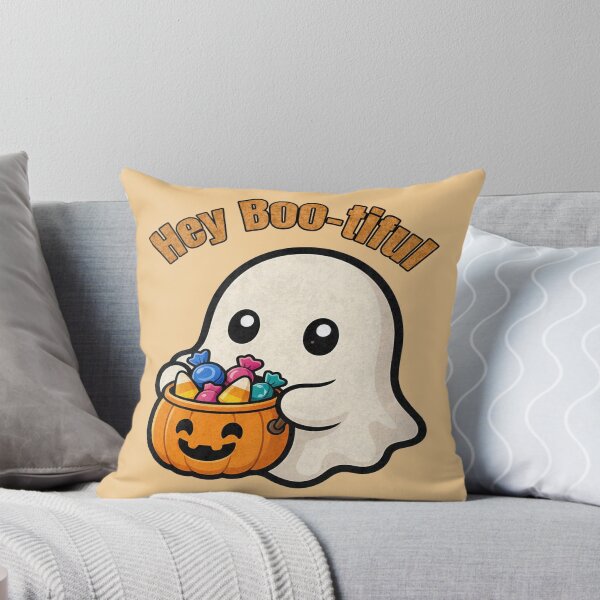 Item preview, Hey Boo-tiful - Cute Halloween Ghost with Pumpkin Candy Bucket designed and sold by CraftyValley.