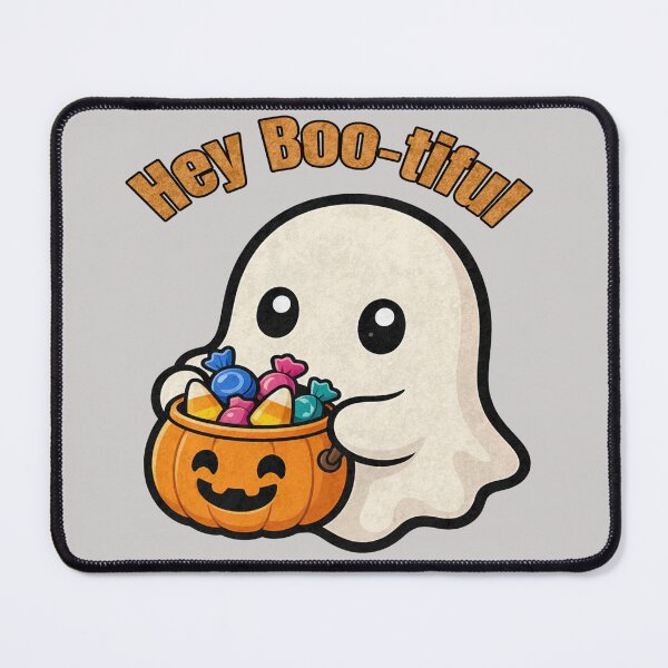 Item preview, Hey Boo-tiful - Cute Halloween Ghost with Pumpkin Candy Bucket designed and sold by CraftyValley.