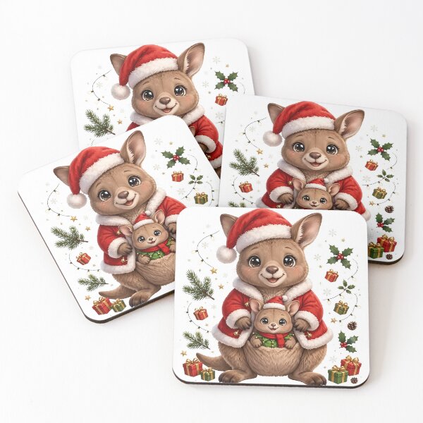 Item preview, Cute Christmas Kangaroo Mom and Baby JoeySanta Kangaroo Family Christmas | Festive Mama and Joey with Gifts Lights Holly  designed and sold by HoMya.