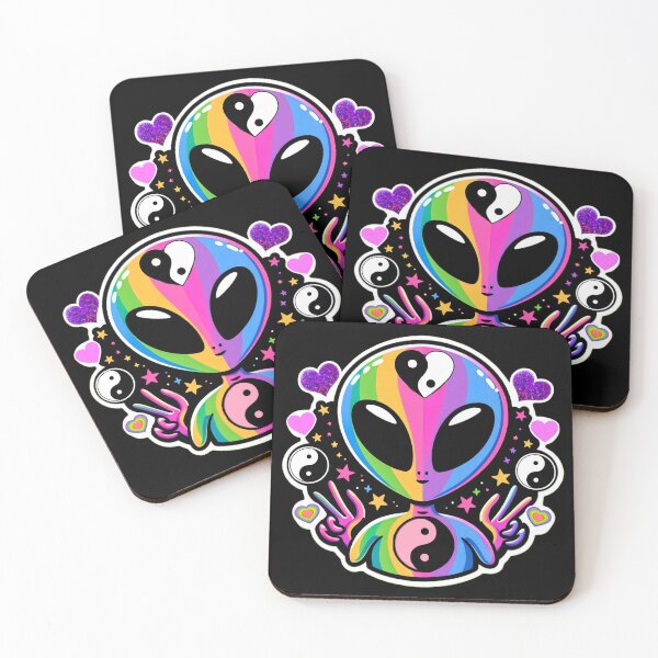 Item preview, Rainbow Alien Yin Yang Sticker | Trippy Peace Sign Alien Art designed and sold by Lunar-Lisa.
