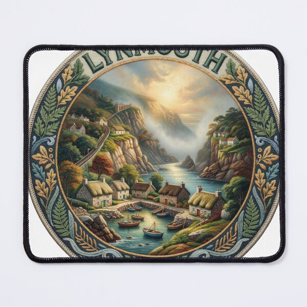Item preview, Lynmouth England Devon Cliff Harbor Village Embroidered Patch Sticker designed and sold by Imaginarium of Chaos falcon88 .