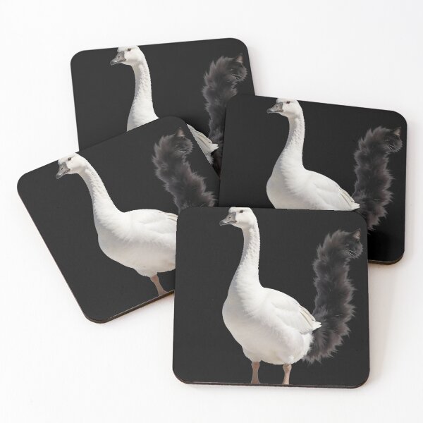 Item preview, White Goose with Fluffy Black Cat Tail designed and sold by OksArtStudio.