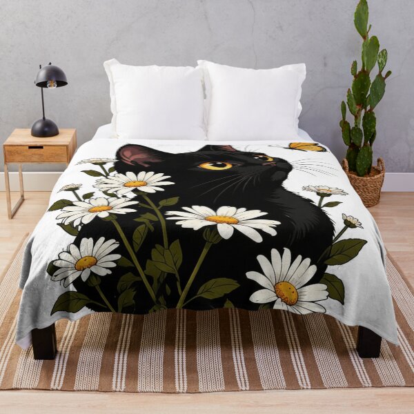 Item preview, Black Cat with Daisies and Monarch Butterfly designed and sold by urbancanvas2.
