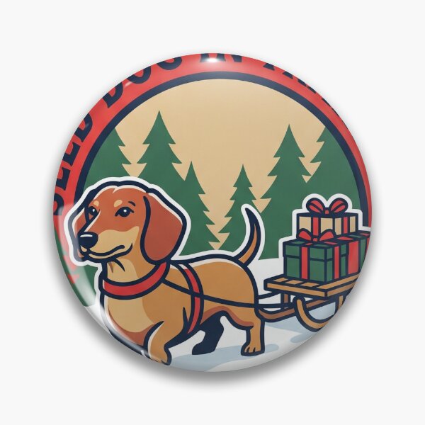 Item preview, Sled Dog In Training Funny Dachshund Christmas Badge designed and sold by DesignbyKaan.