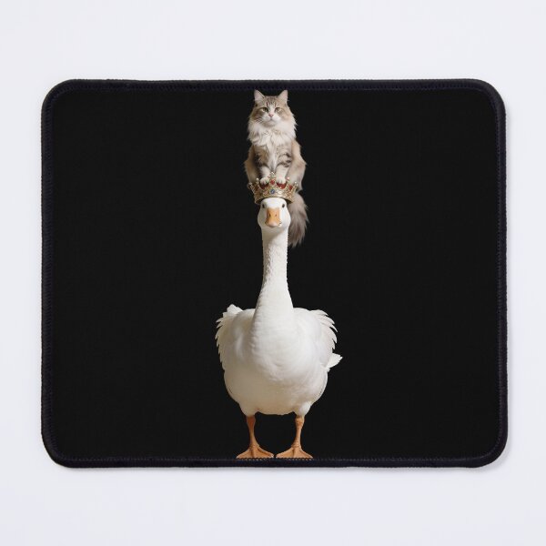 Item preview, Fluffy Cat with Crown Standing on White Goose designed and sold by OksArtStudio.
