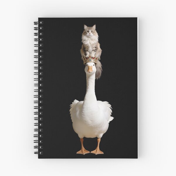 Item preview, Fluffy Cat with Crown Standing on White Goose designed and sold by OksArtStudio.