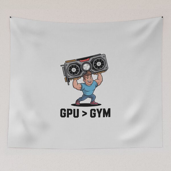 Aperçu de l'œuvre GPU > Gym – Humour technique sur le matériel informatique créée et vendue par Jollys-ArtShop.