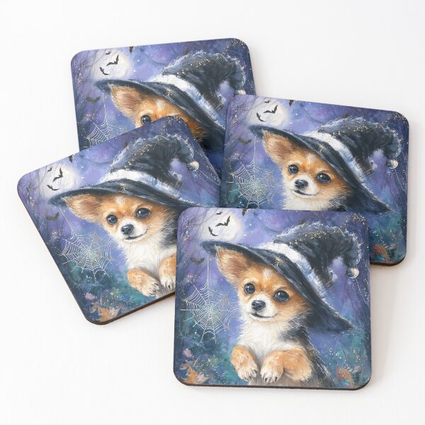 Item preview, Halloween Chihuahua Puppy with Pumpkin – Witch Hat Small Dog Wall Art designed and sold by elisarasada.