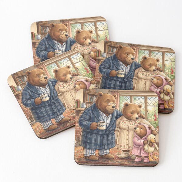 Item preview, Cosy Bear Family Morning Kitchen Hearth Girl Cub Illustration designed and sold by Englandbear.