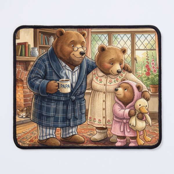 Item preview, Cosy Bear Family Morning Kitchen Hearth Girl Cub Illustration designed and sold by Englandbear.