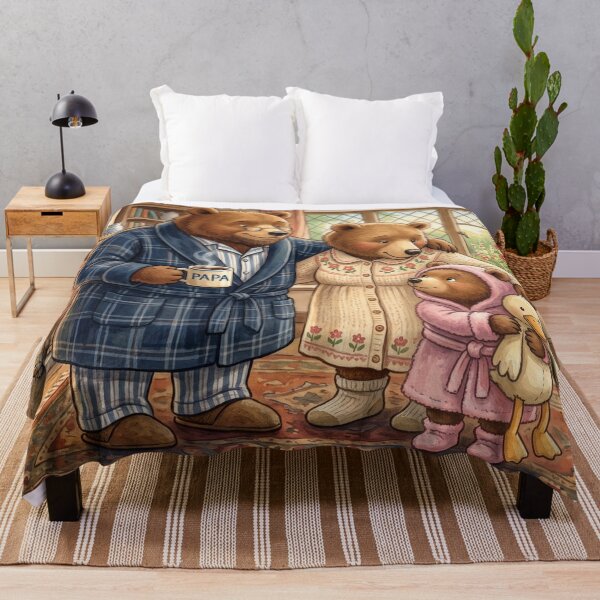 Item preview, Cosy Bear Family Morning Kitchen Hearth Girl Cub Illustration designed and sold by Englandbear.