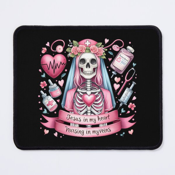 Item preview, Pink Skeleton Nursing Design - Jesus in My Heart, Nursing in My Veins Illustration designed and sold by Mohamed-Fahim.