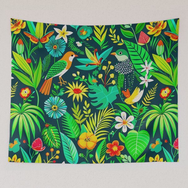 Item preview, Tropical Rainforest Birds And Green Lush Foliage Pattern designed and sold by FemmePod.