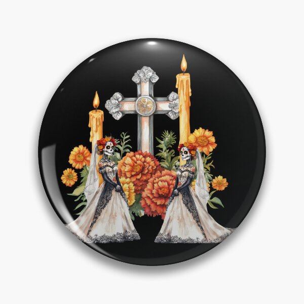 Item preview, Catrina Brides Day of the Dead Altar – Sugar Skull Wedding with Marigolds, Candles & Cross designed and sold by EwaMariaShop.