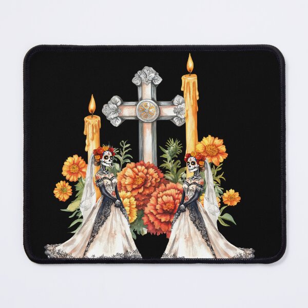 Item preview, Catrina Brides Day of the Dead Altar – Sugar Skull Wedding with Marigolds, Candles & Cross designed and sold by EwaMariaShop.