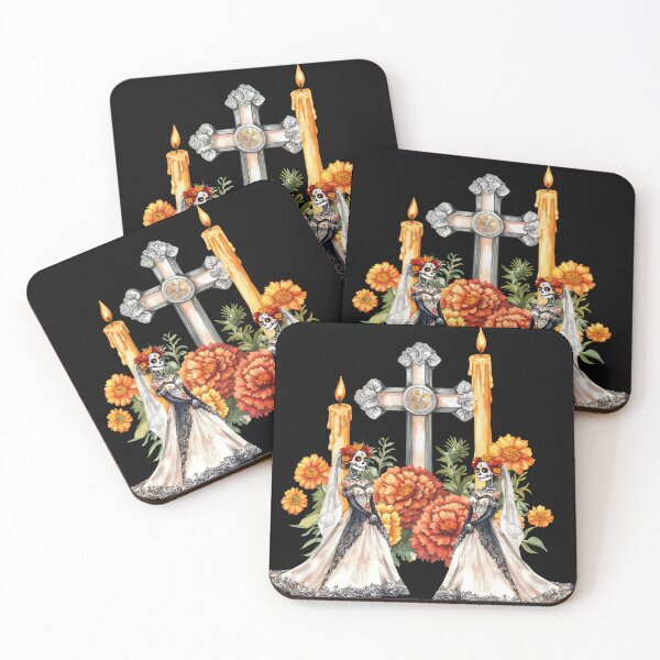 Item preview, Catrina Brides Day of the Dead Altar – Sugar Skull Wedding with Marigolds, Candles & Cross designed and sold by EwaMariaShop.