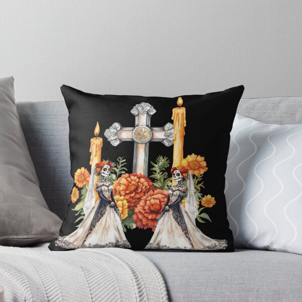 Item preview, Catrina Brides Day of the Dead Altar – Sugar Skull Wedding with Marigolds, Candles & Cross designed and sold by EwaMariaShop.