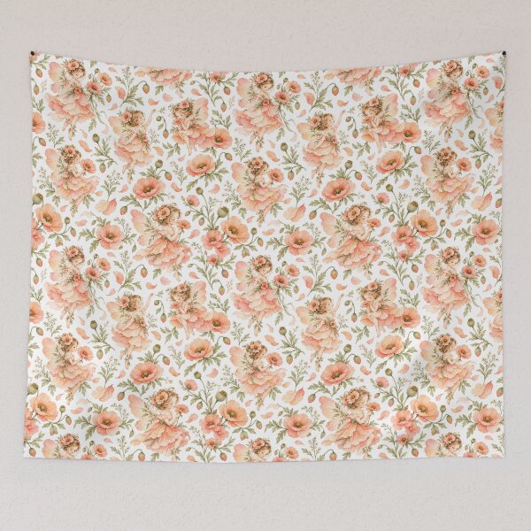 Item preview, Peach Poppy Flower Fairy – Whimsical Cottagecore Watercolor Art designed and sold by looplandger.