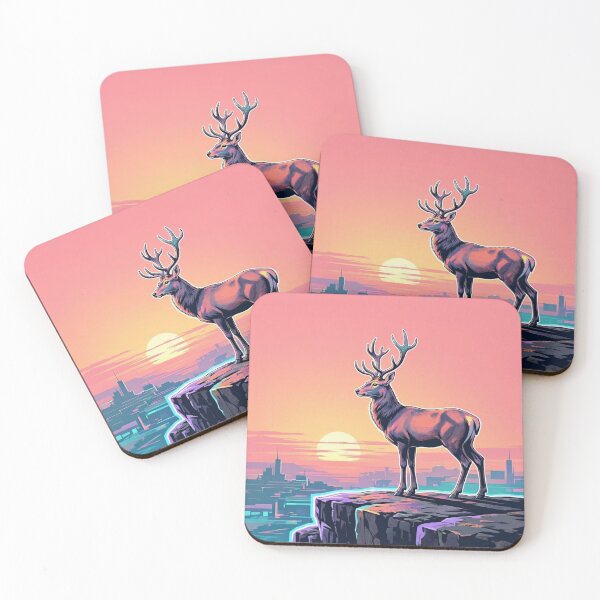 Item preview, Neon Stag at Sunset – Synthwave Wildlife Illustration designed and sold by Dogandesighn.